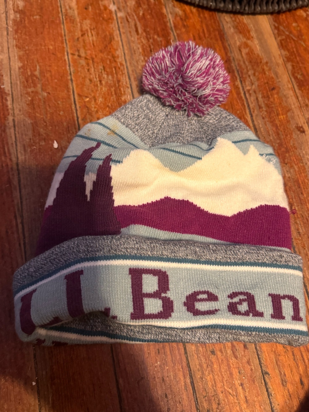 NEW L.L. Bean Pom Hat in Purple, Gray and Cream